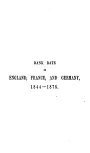 Cover of: Bank Rate in England, France, and Germany, 1844-1878