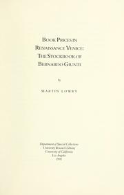 Cover of: Book prices in Renaissance Venice :  The stockbook of Bernardo Giunti.