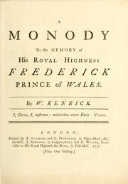 Cover of: A monody to the memory of His Royal Highness Frederick, prince of Wales.