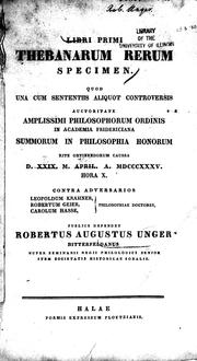 Cover of: Libri primi Thebanarum rerum specimen