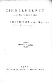 Cover of: Zimmerherren by von Felix Dörmann.