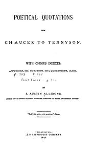 Cover of: Poetical Quotations from Chaucer to Tennyson: With Copious Indexes : Authors ...