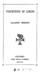 Cover of: Vincentius of Lirins: Against Heresy