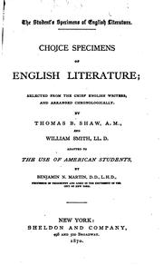 Cover of: Choice Specimens of English Literature: Selected from the Chief English ...