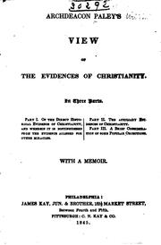 Cover of: Archdeacon Paley's View of the Evidences of Christianity ...: With a Memoir