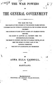 Cover of: The War Powers of the General Government
