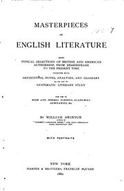 Cover of: Masterpieces of English Literature: Being Typical Selections of British and American Authorship ...