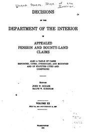 Cover of: Decisions of the Department of the Interior in Appealed Pension and Bounty ...