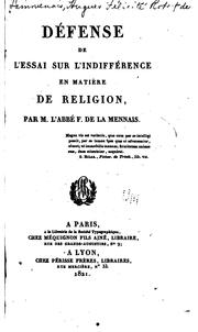 Cover of: Défense de l'Essai sur l'indifference en matière de religion