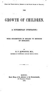 Cover of: The Growth of Children: A Supplementary Investigation