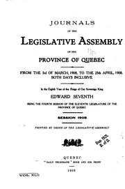 Cover of: Journals of the Legislative Assembly of the Province of Quebec