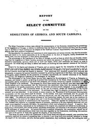 Cover of: Report of the Select Committee on the Resolutions of Georgia and South ...