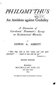 Cover of: Philomythus, an Antidote Against Credulity: A Discussion of Cardinal Newman's Essay on ... by Edwin Abbott Abbott