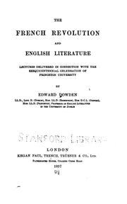 Cover of: The French Revolution and English Literature: Lectures Delivered in Connection with the ...