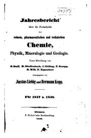 Cover of: Jahresbericht über die Fortschritte der Chemie und Verwandter Teile anderer Wissenschaften by Justus Liebig , Hermann Kopp , Heinrich Will , Adolph Strecker , Alexander Nikolaus Franz Naumann, August Laubenheimer, Friedrich Bernhard Fittica, Guido Bodländer, Julius Tröger, Emil Baur, Justus Liebig , Hermann Kopp , Heinrich Will , Adolph Strecker , Alexander Nikolaus Franz Naumann, August Laubenheimer, Friedrich Bernhard Fittica, Guido Bodländer, Julius Tröger, Emil Baur