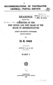 Cover of: Recommendations of Postmaster General--Postal Service: Hearings Before the ...