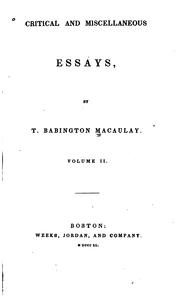 Cover of: Critical and Miscellaneous Essays by Thomas Babington Macaulay