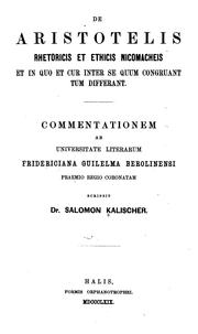 Cover of: De Aristotelis Rhetoricis et Ehicis Nicomacheis et in quo et cur inter se quum congruant tum ...