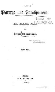 Cover of: Parerga und Paralipomena: Kleine philosophische Schriften by Arthur Schopenhauer, Julius Frauenstädt