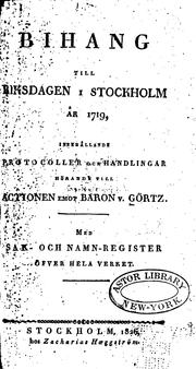 Cover of: Svenska Riksdagarne imellan åren 1719 och 1772 ...: med ett Bihang ... by Pehr Gustaf Cederschjöld