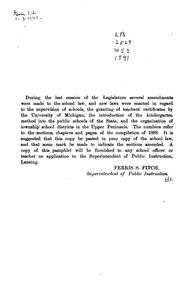 Amendments to the General School Laws at the Session of the Legislature, 1891 by Michigan, Michigan Dept. of public instruction