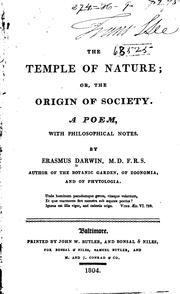 Cover of: The Temple of Nature, Or, The Origin of Society: A Poem, with Philosophical ...