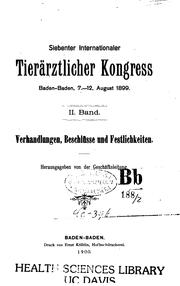 Siebenter internationaler tierärztlicher Kongress, Baden-baden, 7.-12. August 1899