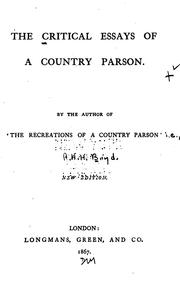 Cover of: The Critical Essays of a Country Parson