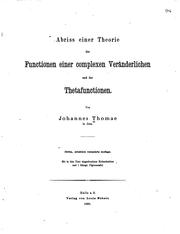 Abriss einer Theorie der Complexen Functionen und der Thetafunctionen einer .. by Carl Johannes Thomae