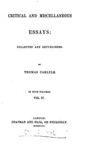 Cover of: Critical and miscellaneous essays, collected and republ: The Works of Thomas Carlyle Part Three