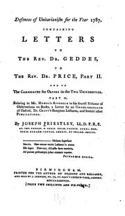 Defences of Unitarianism for the Year 1786 by Joseph Priestley
