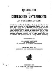 Cover of: Geschichte des deutschen Unterrichts by Adolf Matthias, Adolf Matthias