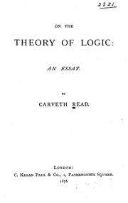 Cover of: On the Theory of Logic: An Essay