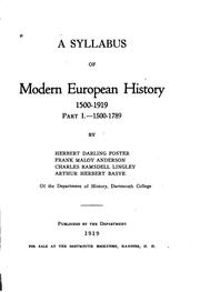 A Syllabus of Modern European History, 1500-1919 ...