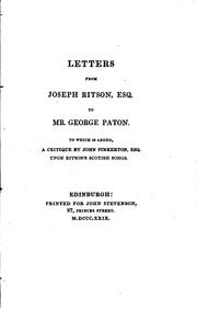 Cover of: Letters from Joseph Ritson, Esq., to Mr. George Paton