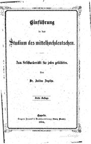 Cover of: Einführung in das studium des mittelhochdeutschen