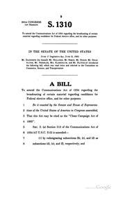 Cover of: Clean Campaign Act of 1985: Hearings Before the Committee on Commerce ...
