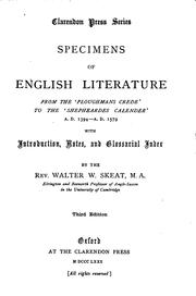 Cover of: Specimens of English Literature from the 'Ploughmans Crede' to the ...