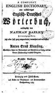 Cover of: A Compleat English Dictionary: Oder, Vollständiges Englisch-deutsches Wörterbuch