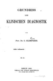 Grundriss der klinischen Diagnostik by Georg Klemperer