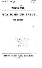 Cover of: Vita somnium breve: Ein Roman by Ricarda Huch