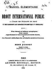 Cover of: Manuel élémentaire de droit international public à l'usage des étudiants en ...