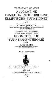 Cover of: Vorlesungen über allgemeine Funktionentheorie und elliptische Funktionen