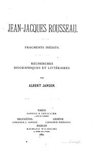 Cover of: Jean-Jacques Rousseau: Fragments inedits