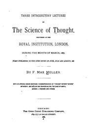 Cover of: Three Introductory Lectures on the Science of Thought: Delivered at the Royal Institution ...