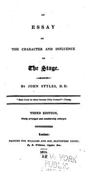 Cover of: An Essay on the Character and Influence of the Stage