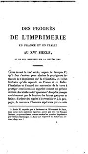 Cover of: Des progrès de l'imprimerie en France et en Italie au XVIe siècle et de son influence sur la ...