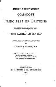 Cover of: Coleridge's Principles of Criticism: Chapters I., III., IV., XIV.-XXII of ...