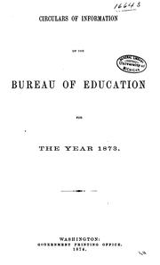 Cover of: Circular of Information of the Bureau of Education, for ... by United States Bureau of Education