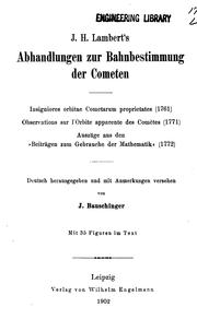 Cover of: J. H. Lambert's Abhandlungen zur Bahnbestimmung der Cometen: Insigniores Orbitae Cometarum ...